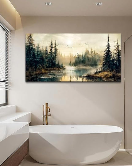 FUHAIHUA Canvas Wall Art For Living Room Large Wall Decor For Bedroom Modern Office Wall Decorations Forest River Landscape Paintings Farmhouse Pictures Artwork Room Aesthetic Home Decor 20x40 In