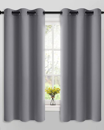 Yakamok 63 Inch Length Grey Blackout Curtains for Bedroom, Thermal Insulated Room Darkening Grommet Top Window Drapes for Living Room,42W x 63L,2 Panels