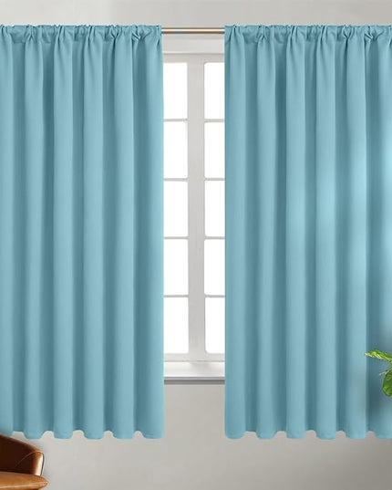 BGment Rod Pocket and Back Tab Blackout Curtains for Bedroom - Thermal Insulated Room Darkening Curtains for Living Room, Set of 2 Panels (52 x 63 Inch, Aqua)