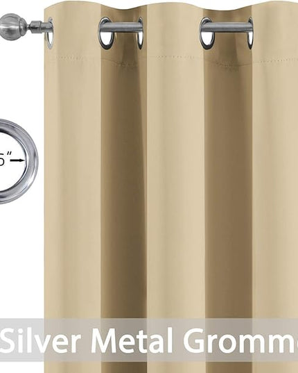 Yakamok Blackout Curtain Panels Themal Insulated Grommet Winow Curtains for Bedroom/Living Room, W52 x L96 -Inch 2 Panels, Beige