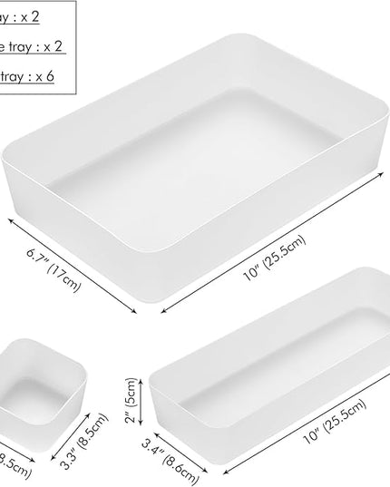 Poeland 10 Pcs Drawer Organizer Tray Storage Box for Bedroom Dresser Bathroom Kitchen, Frosted