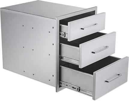 Outdoor Kitchen Drawers Stainless Steel 3-Drawer BBQ Drawer 18" W x 21" H x 23" D Enclosed Built-in Drawer Flush Mount for Outdoor Kitchens & BBQ Islands
