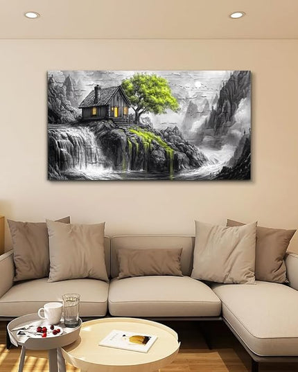 ERQINHUA Black And White Wall Painting Canvas Wall Art For Living Room Wall Decor For Bedroom Office Decoration Green Tree Landscape Pictures Artwork Modern Inspiration Posters Home Decor 20"X40"