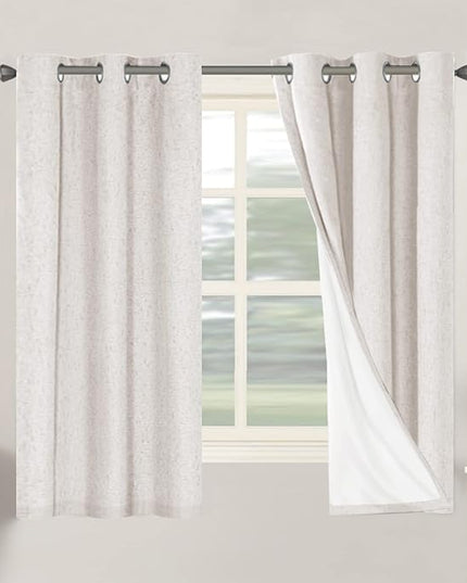 H.VERSAILTEX Primitive Linen Curtains 100% Blackout Curtain Drapes Burlap Fabric Curtains with White Thermal Insulated Liner, Grommet Top Drapes Living Room/Bedroom (2 Panels, 42 x 63 Inch, Ivory)