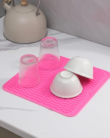 Silicone Dish Drying Mat for Multiple Usage,Easy clean,Eco-friendly,Heat-resistant Silicone Mat for Kitchen Counter or Sink,Refrigerator or Drawer liner Rose M 12 inches x 12 inches