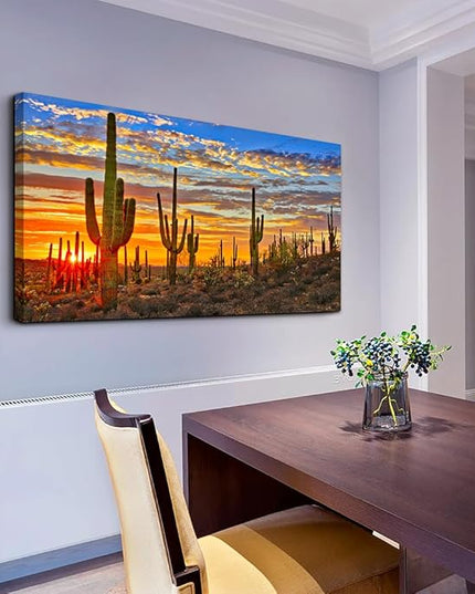 Canvas Wall Art For Living Room Cactus Plant Landscape Painting Bathroom Wall Decor Ready To Hang Home Decorations Bedroom Kitchen Inspirational Canvas Prints Posters Painting Wall Mural Artwork