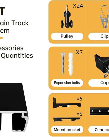 Ceiling Curtain Track Ceiling and Wall Mounted Heavy-Duty Curtains Rails Room Divider Curtains Shower RV Tracks Ceiling Sliding Curtain Rods with Clips,Black 9ft.