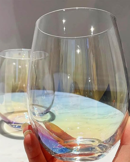 Iridescent Stemless Wine Glasses for Red or White Wine (Set of 4), 18-Ounces, Large Wine Glasses for Cabernet, Pinot Noir, Burgundy, Bordeaux