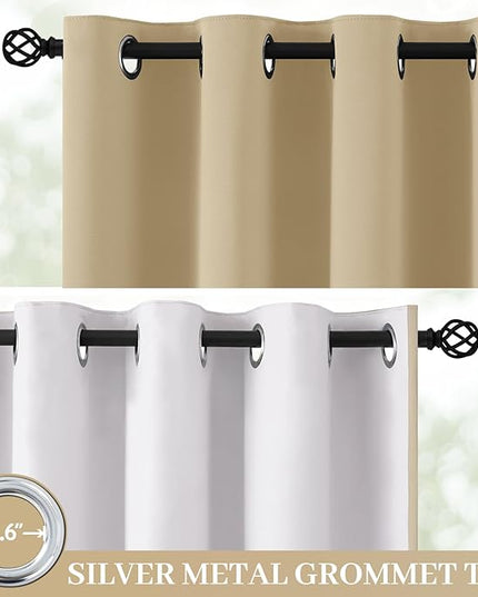 Yakamok 100% Blackout Curtain Panels 96 inches Cold and Light Blocking Drapes for Nursery, 2 Thick Layers Thermal Insulated Draperies (2 Pieces, 50 Wide Each Panel, Beige Front with White Backing)