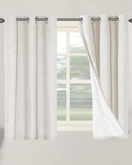 H.VERSAILTEX Primitive Linen Curtains 100% Blackout Curtain Drapes Burlap Fabric Curtains with White Thermal Insulated Liner, Grommet Top Drapes Living Room/Bedroom (2 Panels, 42 x 54 Inch, Ivory)