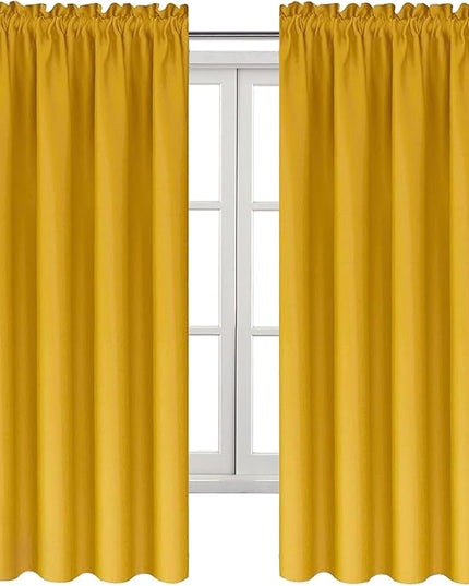 DWCN Yellow Room Darkening Blackout Curtains - Thermal Insulated Privacy Energy Saving Window Curtain Drapes 38 x 72 inch Length, Set of 2 Bedroom Living Room Curtains