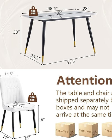 50'' Dining Table Set for 4, Dining Room Sets for 4, Sintered Stone Dining Table Chairs Set of 4, Easy to Assemble，Suitable for Small Spaces