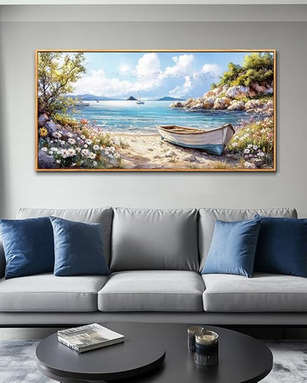PHAOHUAXM Wall Decor For Living Room Canvas Wall Art For Bedroom Office Print Marine Landscape Paintings Wood Framed Murals Artwork For Modern Stretched and Framed Beach Posters Home Decor 20"X40"