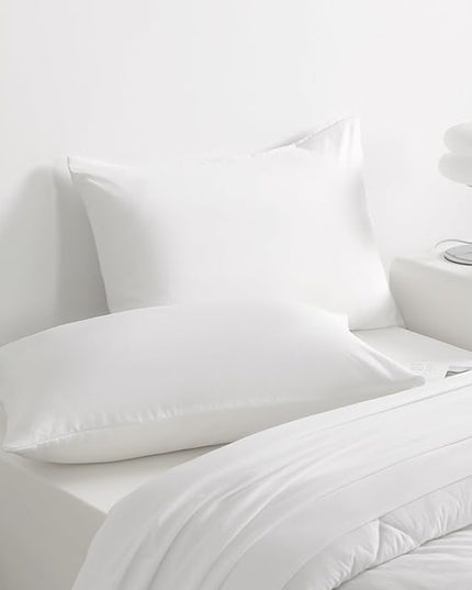 NTBAY Twin Comforter Set with Sheets, 5 Pieces Soft and Breathable Twin Bedding Set, Twin Bed in a Bag, Down Alternative Comforter Set Solid Color All Season, Kids Bedding Set, White