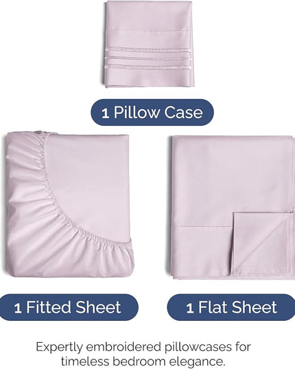 Twin Size 3 Piece Sheet Set - Comfy Breathable & Cooling Bed Sheets Set - Hotel Luxury Bedding for Women, Men, Kids, Teens, Boys & Girls - Deep Pockets, Soft, Wrinkle Free - Oeko-Tex - Light Lavender