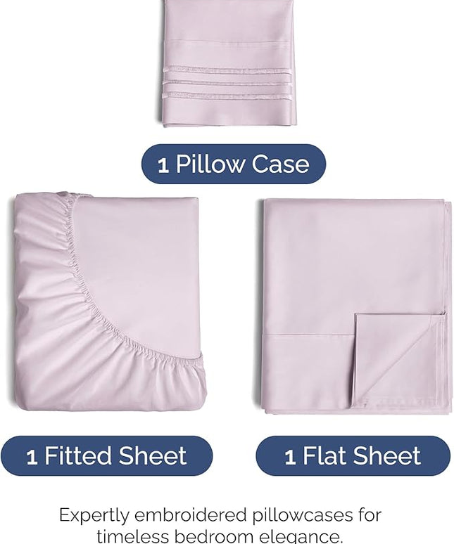 Twin Size 3 Piece Sheet Set - Comfy Breathable & Cooling Bed Sheets Set - Hotel Luxury Bedding for Women, Men, Kids, Teens, Boys & Girls - Deep Pockets, Soft, Wrinkle Free - Oeko-Tex - Light Lavender