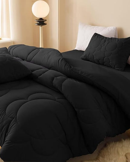 Luxlovery Black Comforter Set Cal King Sunflower Quilted All Black Bedding Comforter Set California Boho Chic Solid Plain Color Soft Breathable Blanket Quilts Women Men Farmhouse Bedding