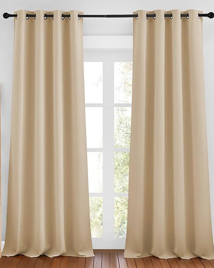 NICETOWN Biscotti Beige Curtains 96 inches Long, Grommet Thermal Insulated Blackout Curtains Privacy Window Treatments for Boys Room/Living Room, W46 x L96, 2 Panels