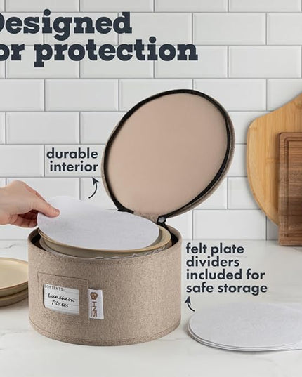 Hard Shell China Storage Containers 5-Piece Set Moving Boxes for Dinnerware, Glasses, Plates, Mugs and Saucers Sturdy Dish Organizer with Dividers for Seasonal Storage - Service for 12 - Brown