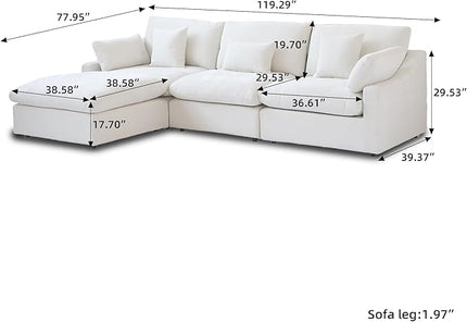 Cloud Couch Modular Sectional Sofa,119.29" L Shaped Couch, Oversized Down Filled Convertible Wide Seater,3 Seater with 1 Ottoman for Living Room Set, Covers Washable&Replaceable,White