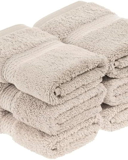 Superior Egyptian Cotton Pile Face Towel/Washcloth Set of 6, Ultra Soft Luxury Towels, Thick Plush Essentials, Absorbent Heavyweight, Guest Bath, Hotel, Spa, Home Bathroom, Shower Basics, Stone