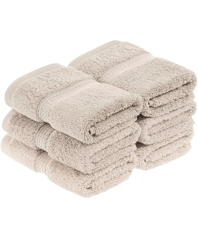 Superior Egyptian Cotton Pile Face Towel/Washcloth Set of 6, Ultra Soft Luxury Towels, Thick Plush Essentials, Absorbent Heavyweight, Guest Bath, Hotel, Spa, Home Bathroom, Shower Basics, Stone
