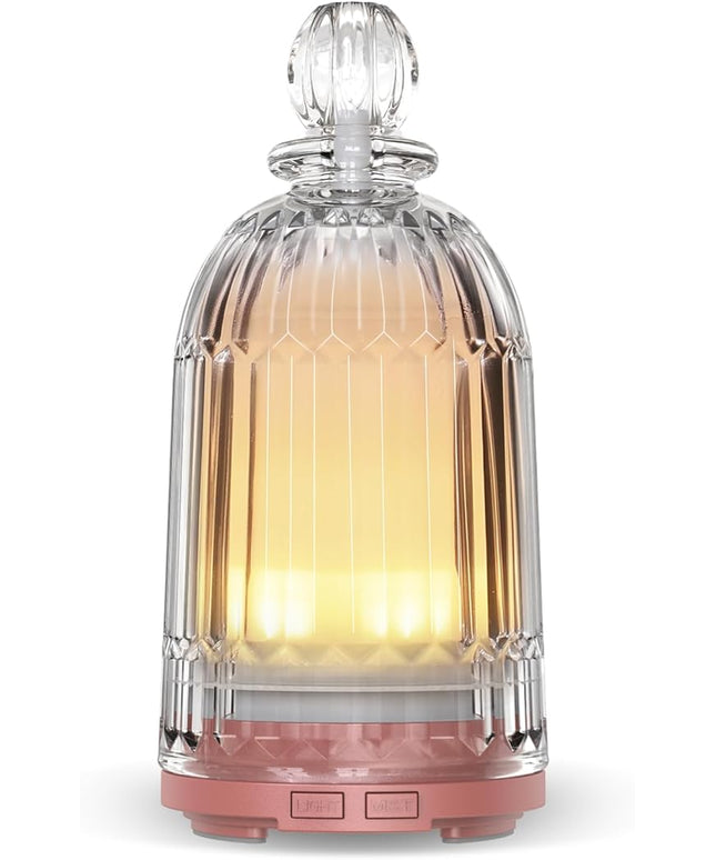 Glass Essential Oil Diffuser, Small Cool Mist Humidifier Glass Cover & Plastic Reservoir with 7 Color LED Lights, Auto Shut-Off for Home, Office, Spa 120ml(Copper Bottom)