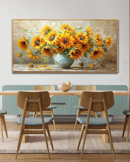 PHAOHUAXM Large Canvas Wall Decor For Living Room Dining Room Mural Vintage Print Yellow Flower Paintings Wood Framed Artwork For Farmhouse Kitchen Bedroom Corridor Home Decor Aesthetics 30x60 In