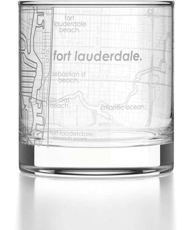 Well Told Engraved Fort Lauderdale Florida Map Rocks Glass, Old Fashioned Glassware (11 oz, Clear) Etched Bourbon Tumbler, Gifts For Whiskey Lovers