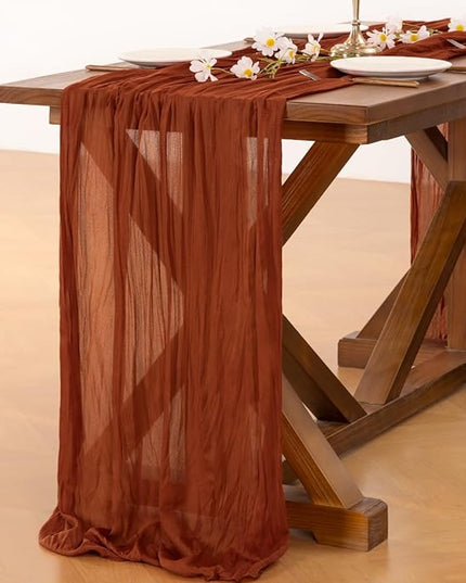 Socomi 15pcs Terracotta Fall Thanksgiving Cheesecloth Table Runner Boho Rustic Gauze 120 inch 10FT Cheese Cloth Runner for Wedding Party Baby Shower Birthday Home Decor Holiday Decorations