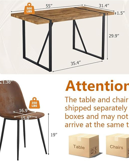 7 Piece Dining Table Set，Dinner Table Set for 6，55'' Kitchen Table and Suede Nap Fabic Chairs Set of 6，6 Chair Dining Table Set for Kitchen Dining Room