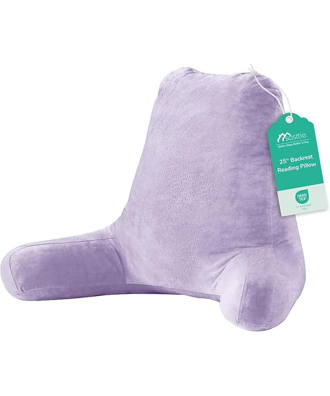 Sasttie 25-inch Reading Pillows for Sitting in Bed Adult, Jumbo Velvet Back Pillow Bed Sitting Up, XL High Back-Rest Support Cushion for Sit Up on Couch & Floor, Oeko-Tex Certified, Lavender
