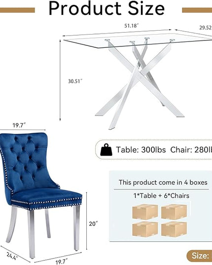 HomVent Rectangular Glass Dining Table Set for 6, Modern Kitchen Table Set and Chairs, Rectangular Glass Dining Room Table Set for Kitchen