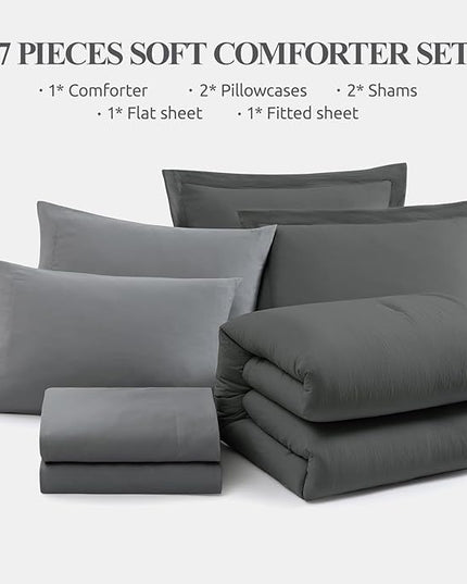 WRENSONGE Full Size Comforter Sets- 7 Pieces Soft Bed in a Bag with Fitted Sheet, Flat Sheet, 2 Pillow Shams, 2 Pillowcases, Warm Bedding Sets for All Season