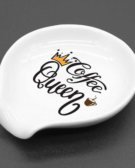 Funny Coffee Quote Colored Pattern Ceramic Coffee Spoon Holder-Coffee Spoon Rest -Coffee Station Decor Coffee Bar Accessories-Coffee Lovers Gift for Women and Men (Coffee Queen)