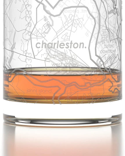 Well Told Engraved Charleston South Carolina Map Rocks Glass, Old Fashioned Whiskey Glass (11 oz, Clear) Etched Whiskey Glass, Gifts For Whiskey Lovers