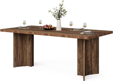 Tribesigns 63-inch Dining Table for 4-6, Farmhouse Kitchen Table with Large Tabletop, Rectangular Dinner Eating Table for Dining Room, Living Room, Kitchen, Dark Brown