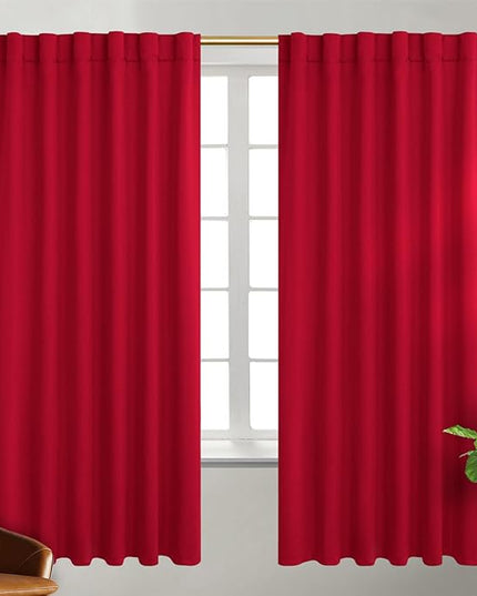 BGment Rod Pocket and Back Tab Blackout Curtains for Bedroom - Thermal Insulated Room Darkening Curtains for Living Room, 2 Window Curtain Panels (52 x 72 Inch, Red)