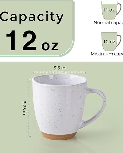 AmorArc 12oz Ceramic Coffee Mugs set of 6, Stylish Coffee Mugs with Rustic Terracotta Underside for Man, Woman, Dad, Mom, Suitable for Latte/Cappuccino/Milk/Cocoa. Dishwasher&Microwave Safe, White