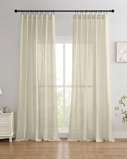 Joydeco Linen Curtains 96 inches Long 2 Panels Set,Light Filtering Curtains for Living Room Bedroom, Window Long Drapes with Rod Pockets Back Tab (W52 x L96 Inch, Natural)