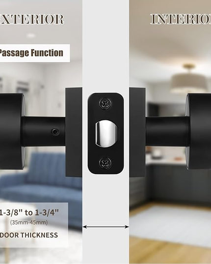 Modern Passage Door Knobs - Matte Black Interior Handles for Closet & Hall