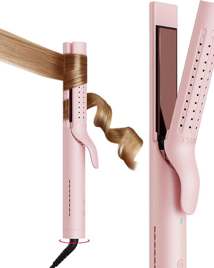 TYMO Airflow 2.0 Curling Iron Flat Iron - Hair Straightener and Curler 2 in 1, 1.25 Inch Curling Wand for Long Short Hair, Dual Voltage for Travel, 54 Million Ionic, Anti-Tangle, 5 Temps, Pink