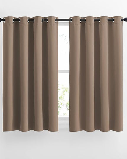 NICETOWN Insulated Blackout Curtains and Drapes - Microfiber Energy Saving Thermal Insulated Solid Grommet Blackout Draperies for Kitchen (1 Pair, 52 inches by 54 Inch, Cappuccino)