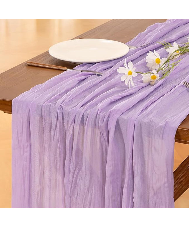 Socomi 3pcs Lilac Purple Lavender Cheesecloth Table Runner Christmas Boho Rustic Gauze 120 inch 10FT Cheese Cloth Runner for Wedding Party Baby Shower Birthday Home Decor Holiday Decorations