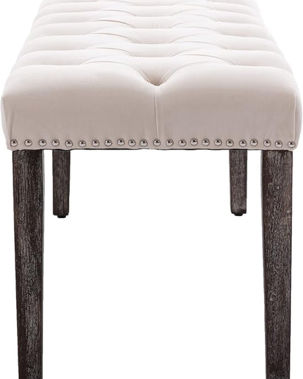 KCC Button-Tufted Ottoman Bench, Upholstered Bedroom Benches Velvet Footrest Stool Accent Bench for Entryway Dining Room Living Room Bedroom End of Bed, Beige