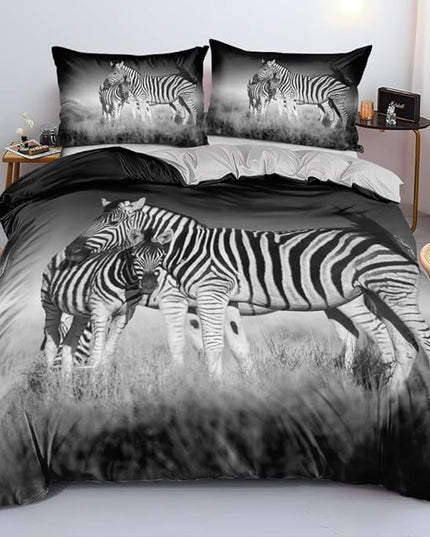 Animal Zebra Print Duvet Cover Twin Size Gray Color Comforter Covers and Pillow Shams Art Deco Bedroom Bedding Set Boy Bed Set