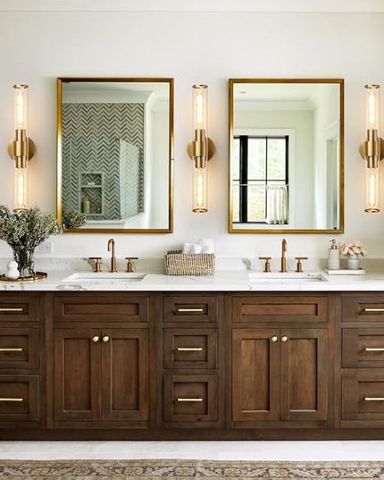 Gold Wall Sconce, Bathroom Light Fixtures in Clear Glass Indoor Wall Sconces, Modern Sconce Wall Lighting Up and Down Vanity Lights Fixtures for Bathroom,Living Room - Bulb Not Included