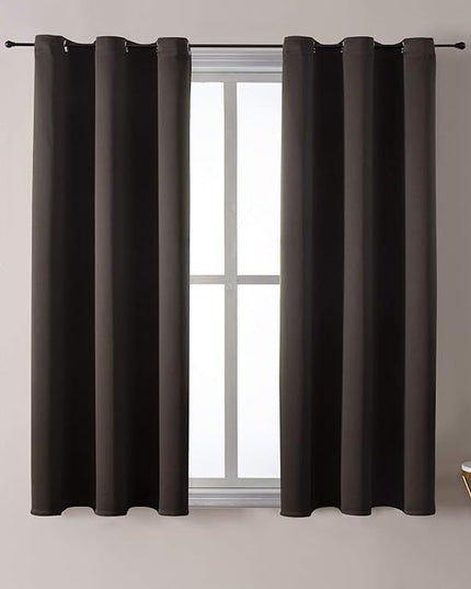 ChrisDowa Small Window Curtains 40 inches Long for Bedroom - Grommet Short Thermal Insulated Room Darkening Curtains for Kitchen (2 Panels, Brown, 29 x 40 Inch)