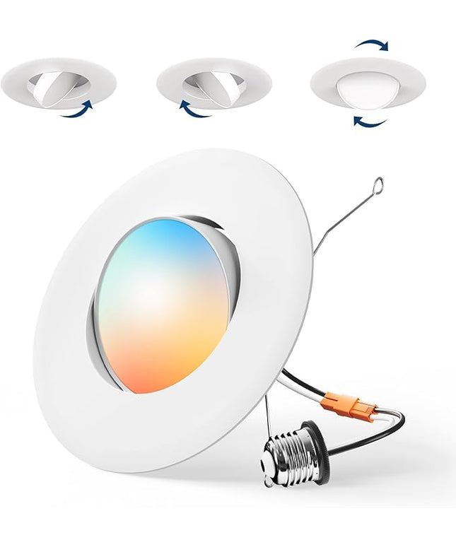 Amico 1 Pack 6 Inch Retrofit Eyeball Gimbal Can Lights, Adjustable Eyeball Directional 5CCT LED Recessed Lights, Dimmable, 2700K/3000K/3500K/4000K/5000K Selectable, 7W 650LM, ETL&FCC