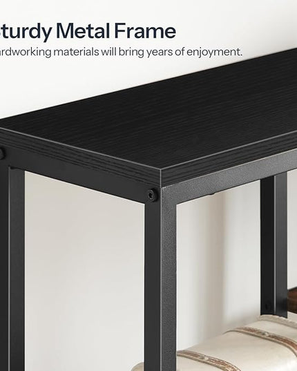 HOOBRO Narrow Console Table, Sofa Table, 4-Tier Industrial Entryway Table with Metal Mesh Shelf, Hallway Table with Adjustable Feet, for Entryway, Living Room, Hallway, Black BB79XG01